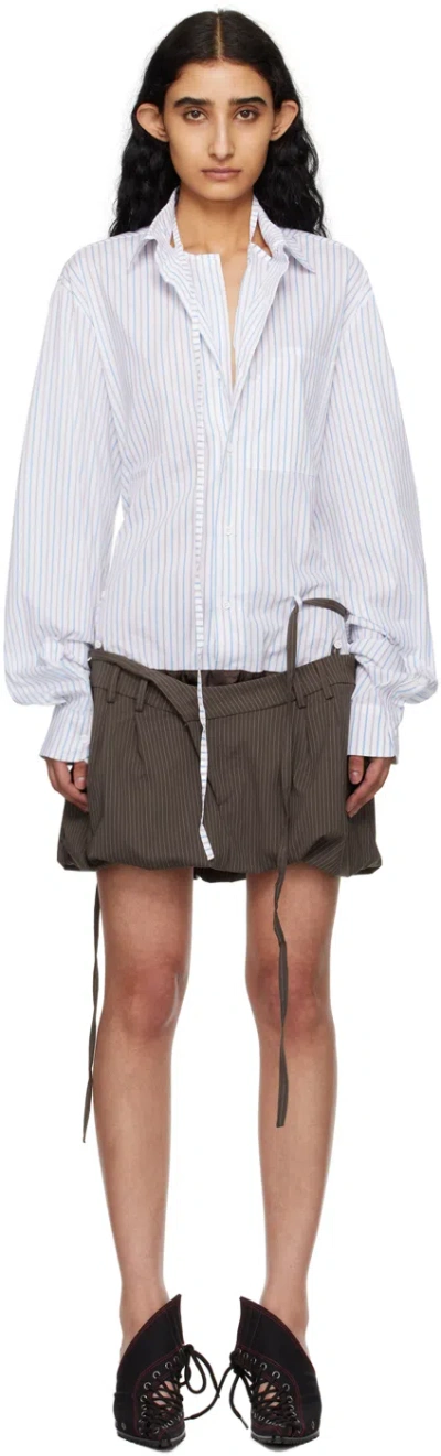 Ottolinger White & Brown Shirt Minidress In Multicolor Striped