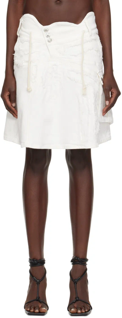 Ottolinger White Frayed Edge Denim Miniskirt In Shredded White