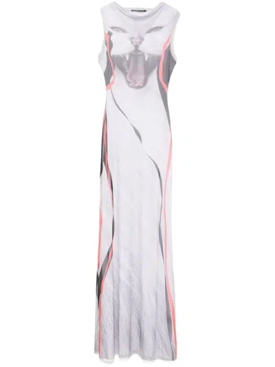 Ottolinger Mesh Printed Maxi Dress In Gray