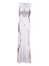 Ottolinger Cowl Neck Mesh Printed Maxi Dress With Sheer Details In White