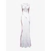 Ottolinger Cowl Neck Mesh Printed Maxi Dress With Sheer Details In Cat Print