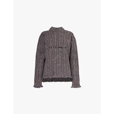 Ottolinger Womens Brown Melange Chunky-knit Logo-embroidered Cotton And Wool-blend Jumper