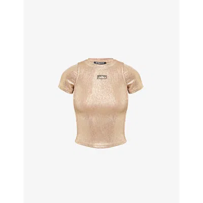 Ottolinger Womens  Deconstructed Metallic-thread Stretch-woven T-shirt In Gold