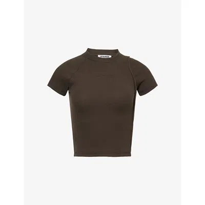 Ottolinger Womens Deconstructed Ribbed Stretch-cotton T-shirt Black In Brown