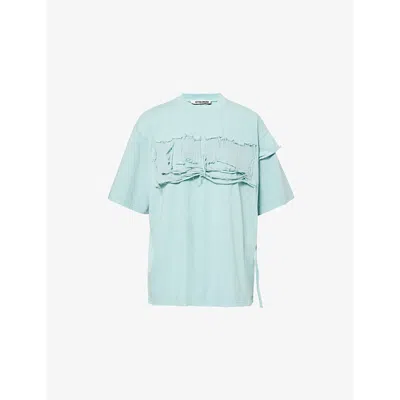 Ottolinger Womens Distressed Oversized Cotton T-shirt Blue