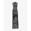 Ottolinger Womens Polka Dot Zip Print Mesh Graphic-print Stretch-woven Maxi Dress Xs In Black