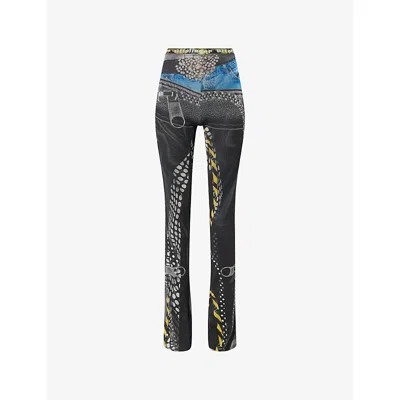 OTTOLINGER WOMENS POLKA DOT ZIP PRINT POLKA-DOT FLARED STRETCH-WOVEN LEGGINGS XS