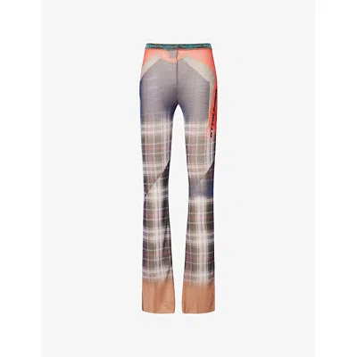 Ottolinger Womens Surf Plaid Print Graphic-pattern Straight-leg Slim Mesh Trousers