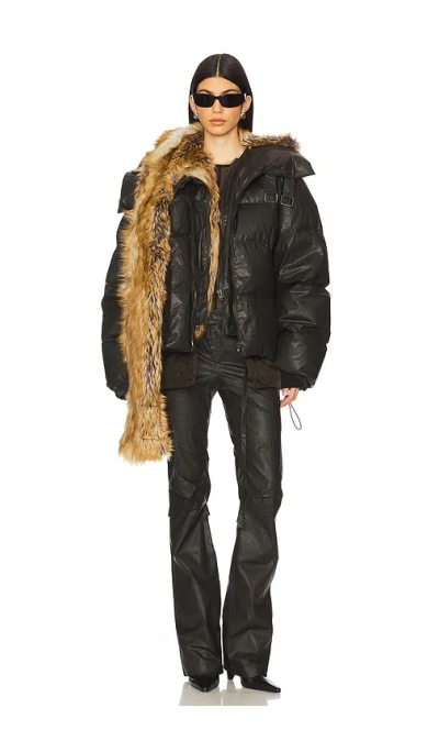 Ottolinger Woven Deconstructed Double Zip Puffer Jacket In Brown