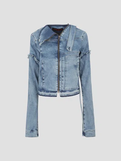 Ottolinger Woven Drape Collar Denim Dress In Blue