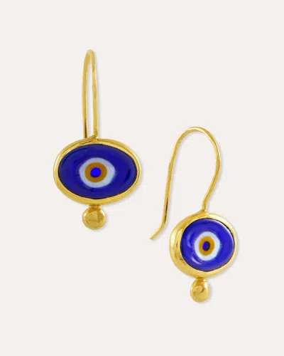 Ottoman Hands Alara Navy Evil Eye Drop Earrings In Gold