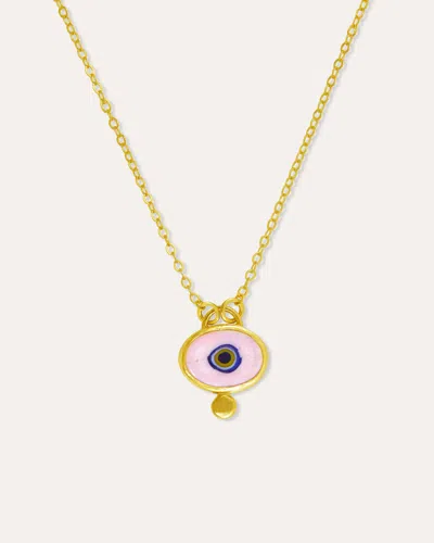 Ottoman Hands Alara Pink Evil Eye Pendant Necklace In Gold