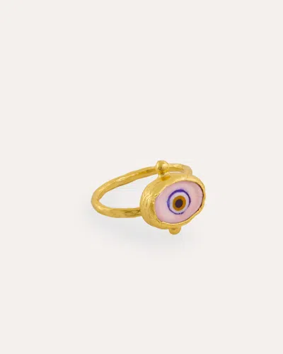 Ottoman Hands Alara Pink Evil Eye Ring In Gold
