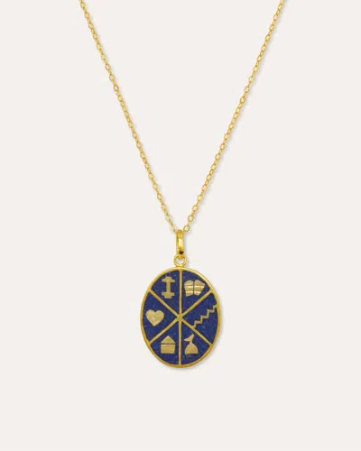 Ottoman Hands Alive Life Lapis Pendant Necklace In Gold