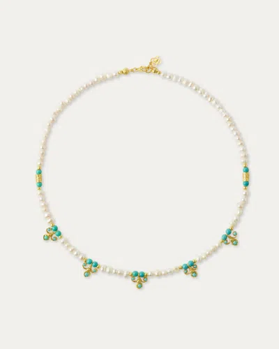 Ottoman Hands Amelie Pearl And Turquoise Beaded Necklace In Multi