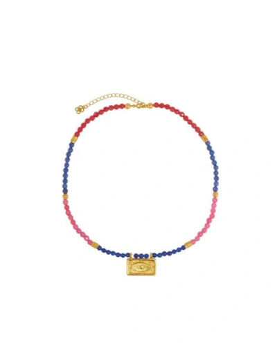 Ottoman Hands Arden Evil Eye Gemstone Beaded Necklace In Multi