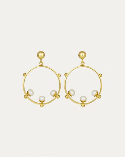 Ottoman Hands Aristea Pearl And Gold Bead Hoop Earrings