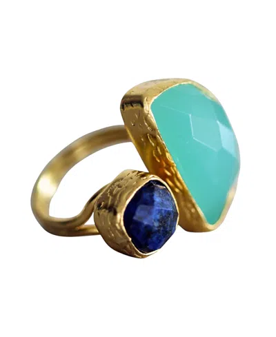 Ottoman Hands Avery Lapis And Aqua Chalcedony Cocktail Ring In Blue