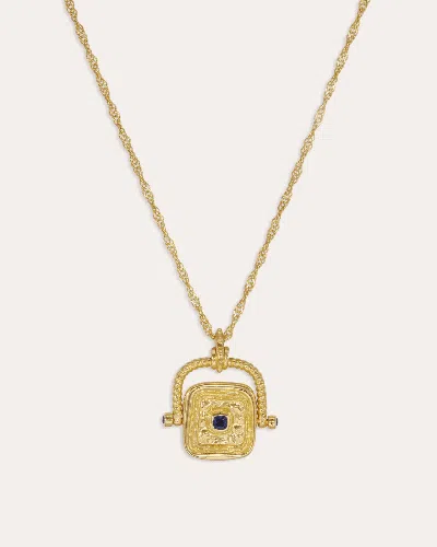 Ottoman Hands Blue Sapphire Cz Wax Seal Rotating Necklace In Multi