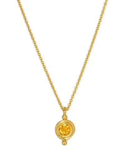 Ottoman Hands Citrine Pendant Necklace In Gold