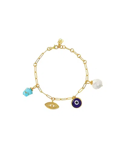Ottoman Hands Cornicello Evil Eye Charm Bracelet In Gold