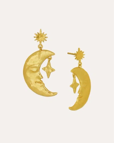 Ottoman Hands Crescent Moon Drop Earrings In Gold