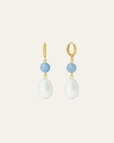 Ottoman Hands Dawn Blue Chalcedony And Pearl Drop Huggie Earrings In Multi
