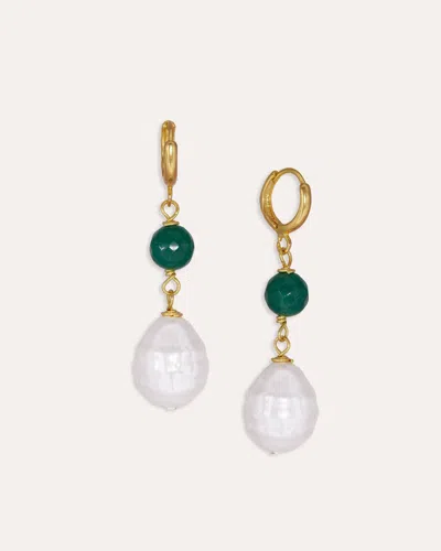 Ottoman Hands Dawn Emerald And Pearl Huggie Earrings In Multi