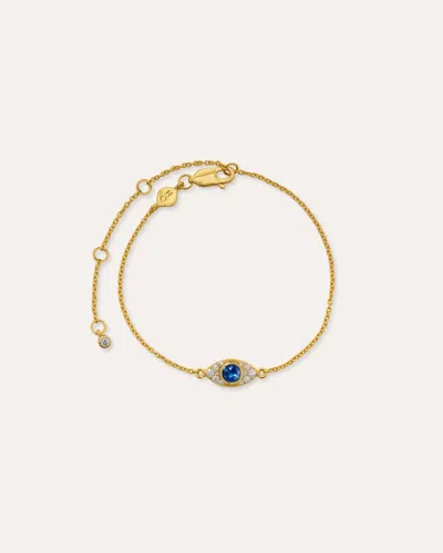 Ottoman Hands Diamond Evil Eye Solid Gold Chain Bracelet In Blue