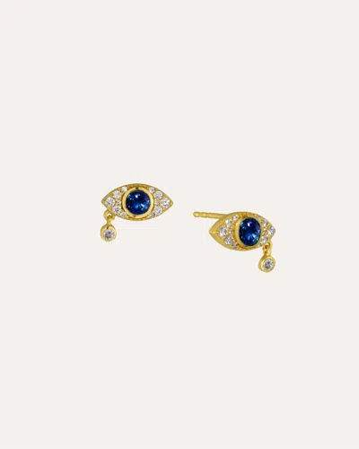 Ottoman Hands Diamond Evil Eye Solid Gold Stud Earrings