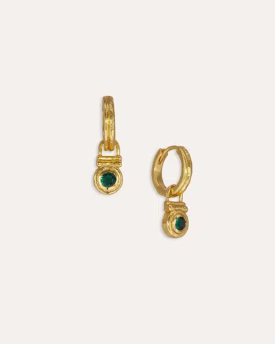 Ottoman Hands Emerald Green Cz Drop Huggie Earrings In Gold