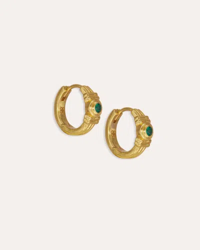 Ottoman Hands Emerald Green Cz Huggie Earrings In Gold