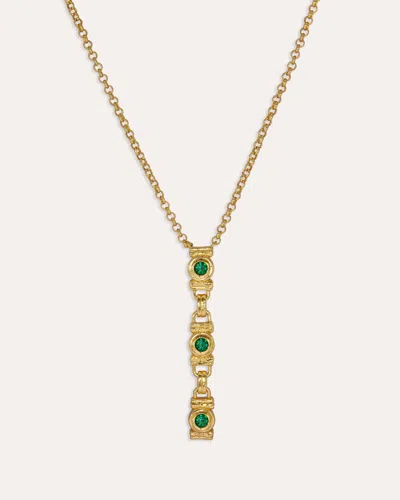 Ottoman Hands Emerald Green Cz Tennis Lariat Necklace In Gold