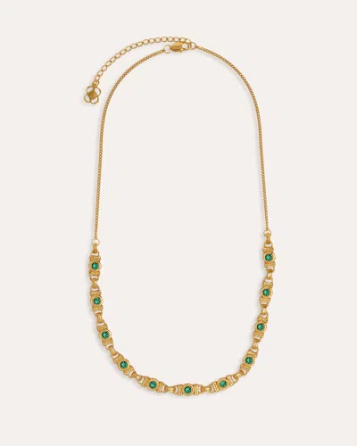 Ottoman Hands Emerald Green Cz Tennis Necklace In Gold
