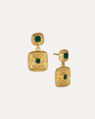 Ottoman Hands Emerald Green Cz Wax Seal Drop Earrings In Multi