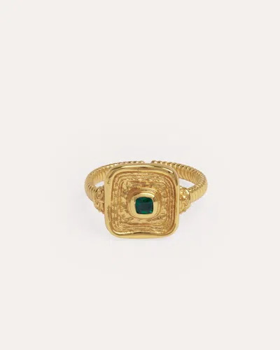 Ottoman Hands Emerald Green Cz Wax Seal Ring In Multi