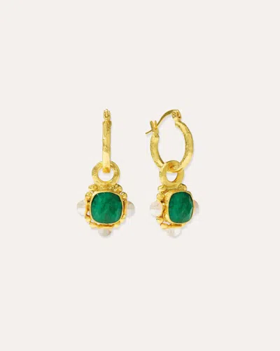 Ottoman Hands Esther Emerald And Pearl Drop Hoop Earrings In Gold