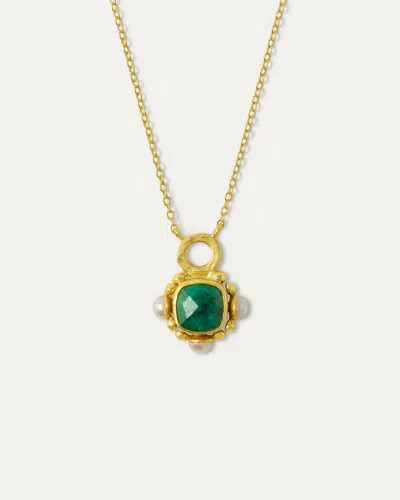 Ottoman Hands Esther Emerald And Pearl Pendant Necklace In Green