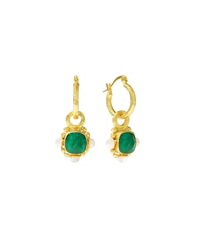 Ottoman Hands Esther Pearl Drop Hoop Earrings In Gold