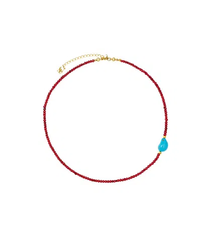 Ottoman Hands Felice Red Jade And Turquoise Beaded Necklace