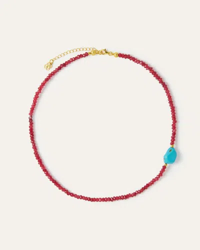 Ottoman Hands Felice Red Jade And Turquoise Beaded Necklace In Burgundy