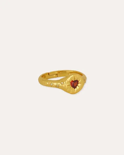 Ottoman Hands Garnet Heart Stacking Ring In Gold
