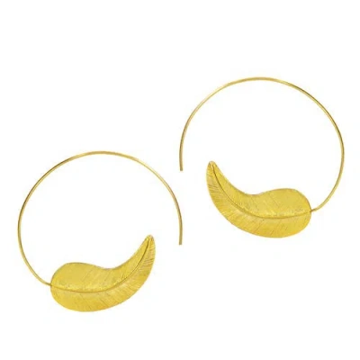 Ottoman Hands Gold Feather Pull Through Hoop Earrings