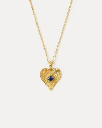 Ottoman Hands Golden Heart Pendant Necklace With Blue Crystal In Multi