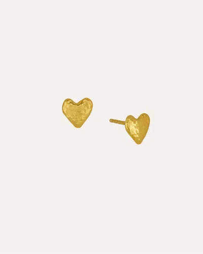 Ottoman Hands Hammered Heart Stud Earrings In Gold