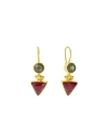 Ottoman Hands Hydra Labradorite And Ruby Drop Earrings In Gold