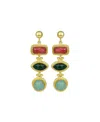 Ottoman Hands Innana Ruby, Emerald And Aqua Chalcedony Drop Earrings In Gold