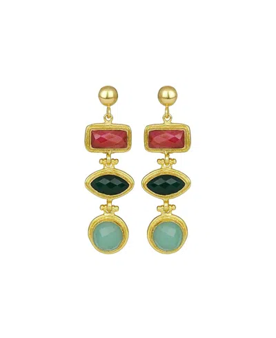 OTTOMAN HANDS INNANA RUBY, EMERALD AND AQUA CHALCEDONY DROP EARRINGS