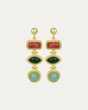 Ottoman Hands Innana Ruby, Emerald And Aqua Chalcedony Drop Earrings In Multi