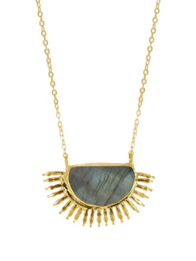 Ottoman Hands Labradorite Sunrise Pendant Necklace In Gold